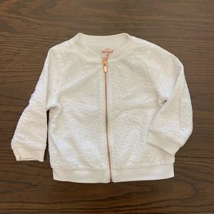 18mo white, lightweight jacket with lace detail